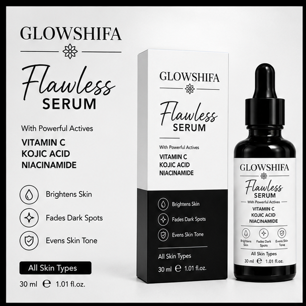 GLOWSHIFA Flawless Serum with Vitamin C, Kojic Acid & Niacinamide | Brightening Face Serum for Dark Spots, Pigmentation & Uneven Skin Tone | Lightweight Daily Glow Serum for All Skin Types | 30 ml