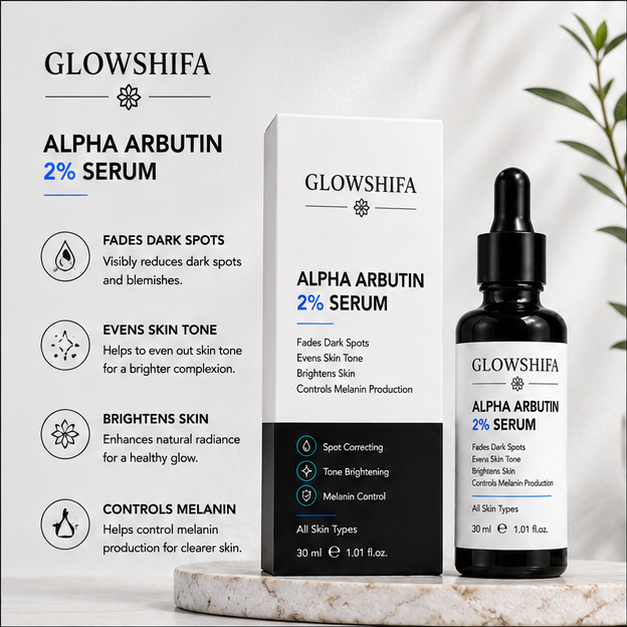 Glowshifa Alpha Arbutin 2% Serum, Revitalizer, Dark Spot & Texture Corrector, 30ml