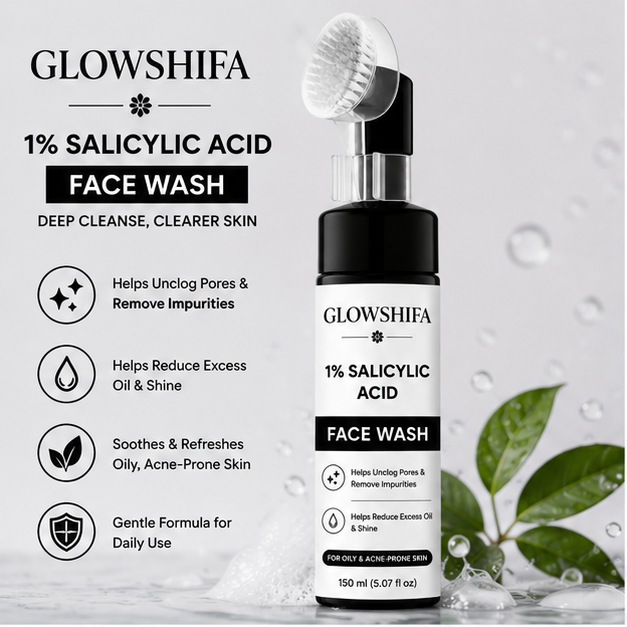 GLOWSHIFA Face Wash, Deep Cleansing & Oil Control, with Natural Green Tea Extract, for All Skin Types, 150 ml (1% Salicylic Acid Facewash)