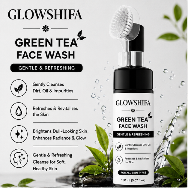 GLOWSHIFA Face Wash, Deep Cleansing & Oil Control, with Natural Green Tea Extract, for All Skin Types, 150 ml (Green Tea Facewash)