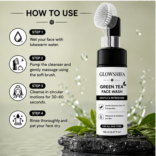 GLOWSHIFA Face Wash, Deep Cleansing & Oil Control, with Natural Green Tea Extract, for All Skin Types, 150 ml (Green Tea Facewash)