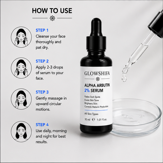 Glowshifa Alpha Arbutin 2% Serum, Revitalizer, Dark Spot & Texture Corrector, 30ml