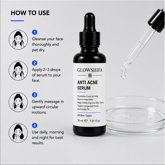 GLOWSHIFA Face Serum, Helps Fight Acne, Calms Redness, Prevents Breakouts, 30 ml (Anti Acne Serum)