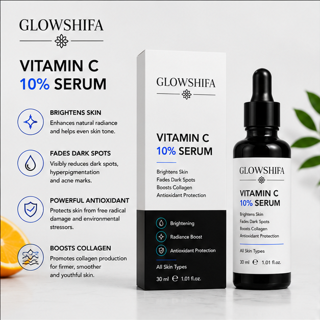 Glowshifa Vitamin C 10% Serum for Hyperpigmentation & Dull Skin, 30ml (1.01 fl oz)