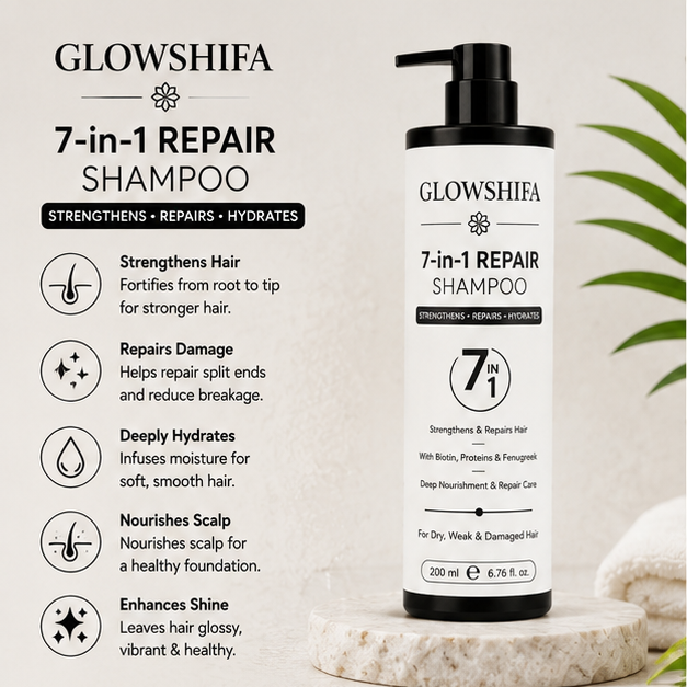 GLOWSHIFA Repair Shampoo, Damage Repair, Nourishing, Smoothening, All Hair Types, 200 ml (7 in 1 Repair Shampoo)