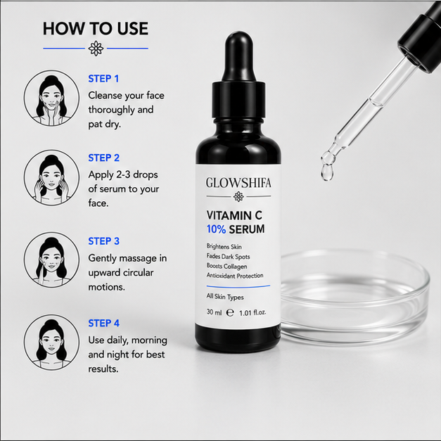 Glowshifa Vitamin C 10% Serum for Hyperpigmentation & Dull Skin, 30ml (1.01 fl oz)