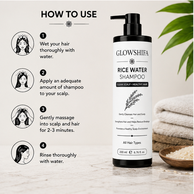 GLOWSHIFA Repair Shampoo, Damage Repair, Nourishing, Smoothening, All Hair Types, 200 ml (Rice Water Shampoo)