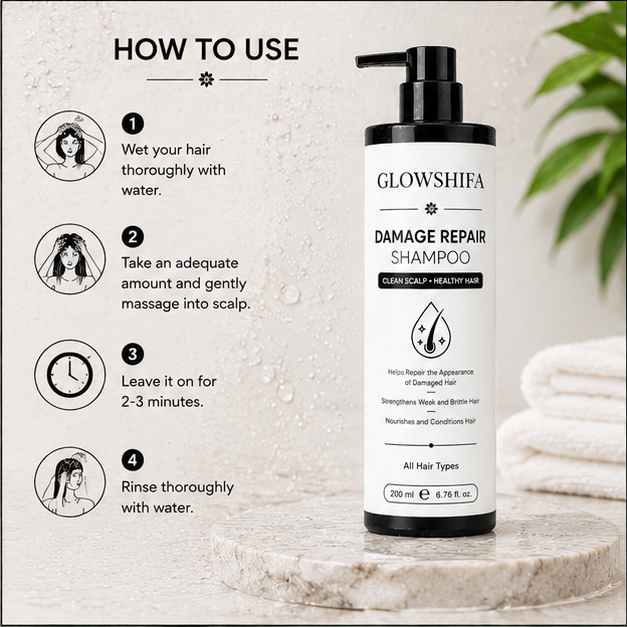 GLOWSHIFA Repair Shampoo, Damage Repair, Nourishing, Smoothening, All Hair Types, 200 ml (Damage Repair Shampoo)