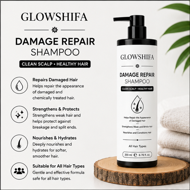 GLOWSHIFA Repair Shampoo, Damage Repair, Nourishing, Smoothening, All Hair Types, 200 ml (Damage Repair Shampoo)