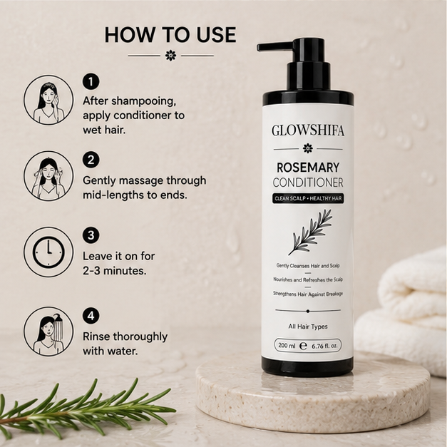 Glowshiifa Conditioner, Anti Hair Fall, Frizz-Free, Boosts Hair Growth, All Hair Types, 200 ml (Rosemarry Conditioner)