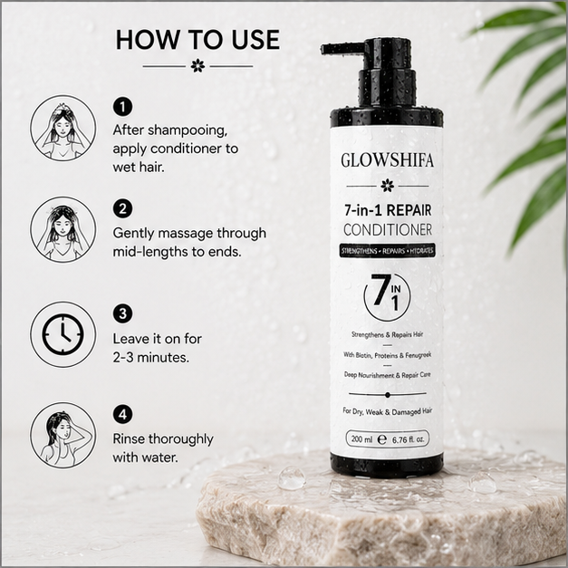 Glowshiifa Conditioner, Anti Hair Fall, Frizz-Free, Boosts Hair Growth, All Hair Types, 200 ml (7 in 1 Repair Conditioner)