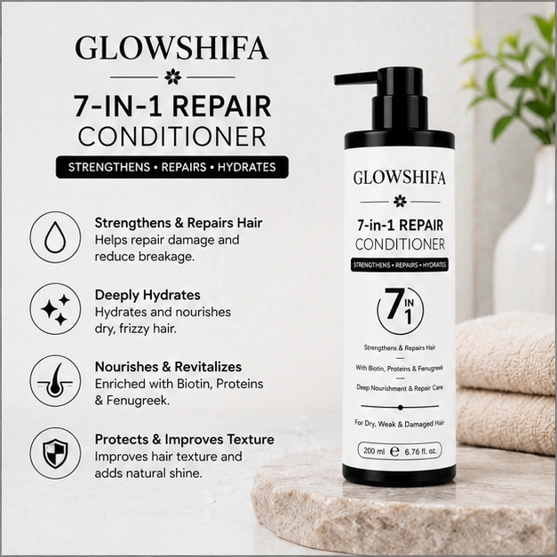 Glowshiifa Conditioner, Anti Hair Fall, Frizz-Free, Boosts Hair Growth, All Hair Types, 200 ml (7 in 1 Repair Conditioner)