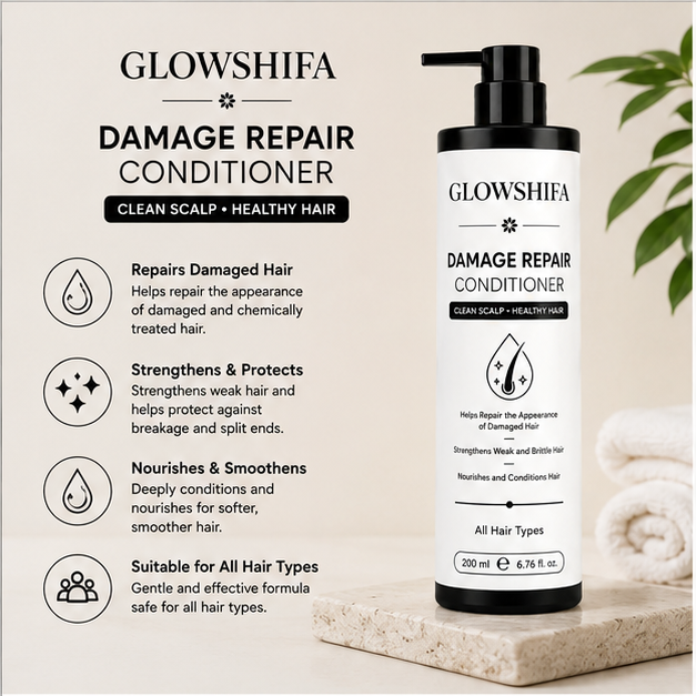 Glowshiifa Conditioner, Anti Hair Fall, Frizz-Free, Boosts Hair Growth, All Hair Types, 200 ml (Damage Repair Conditioner)