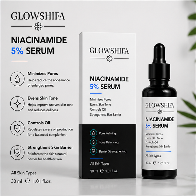 Glowshifa Niacinamide 5% Serum for Face with Zinc PCA, Helps Improve Skin Texture & Control Oil, Lightweight Daily Use Serum, 30ml
