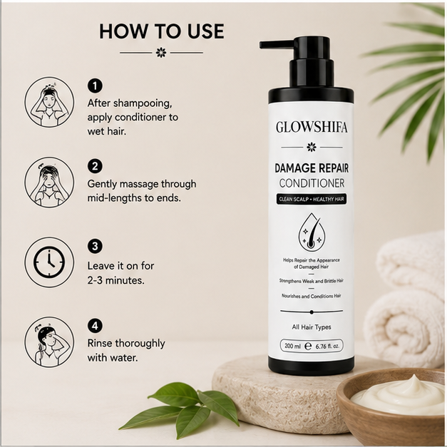 Glowshiifa Conditioner, Anti Hair Fall, Frizz-Free, Boosts Hair Growth, All Hair Types, 200 ml (Damage Repair Conditioner)