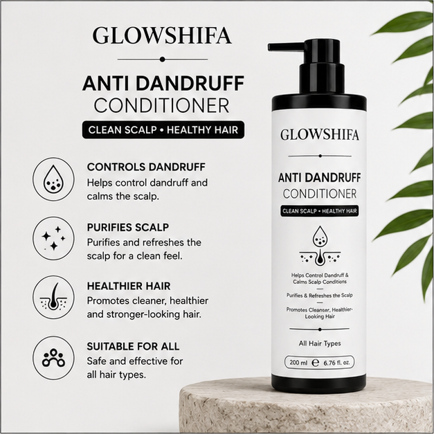 Glowshiifa Conditioner, Anti Hair Fall, Frizz-Free, Boosts Hair Growth, All Hair Types, 200 ml (Anti Dandruff Conditioner)
