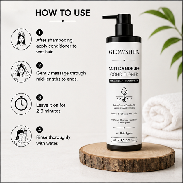 Glowshiifa Conditioner, Anti Hair Fall, Frizz-Free, Boosts Hair Growth, All Hair Types, 200 ml (Anti Dandruff Conditioner)