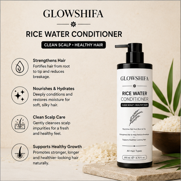Glowshiifa Conditioner, Anti Hair Fall, Frizz-Free, Boosts Hair Growth, All Hair Types, 200 ml (Rice Water Conditioner)