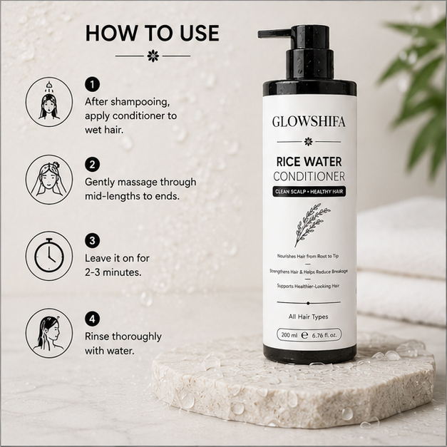 Glowshiifa Conditioner, Anti Hair Fall, Frizz-Free, Boosts Hair Growth, All Hair Types, 200 ml (Rice Water Conditioner)