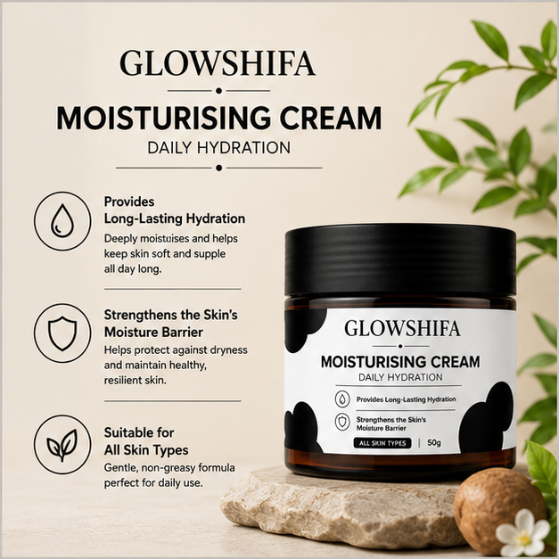 GLOWSHIFA Face Cream for All Skin Types, Long-Lasting Hydration, Soft & Supple Skin, 50g (Moisturising Cream)