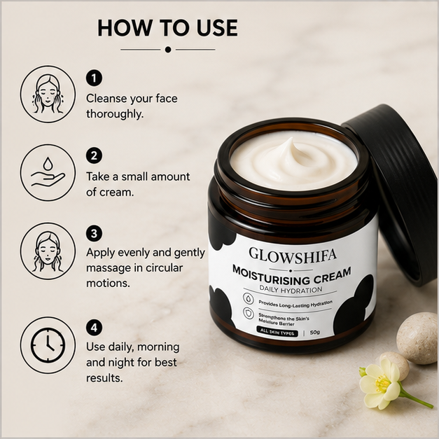 GLOWSHIFA Face Cream for All Skin Types, Long-Lasting Hydration, Soft & Supple Skin, 50g (Moisturising Cream)