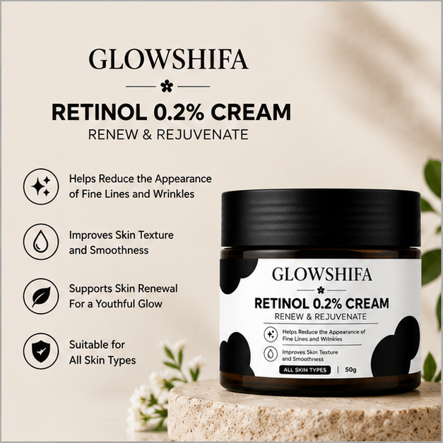 GLOWSHIFA Face Cream for All Skin Types, Long-Lasting Hydration, Soft & Supple Skin, 50g (Retinol 0.2% Cream)