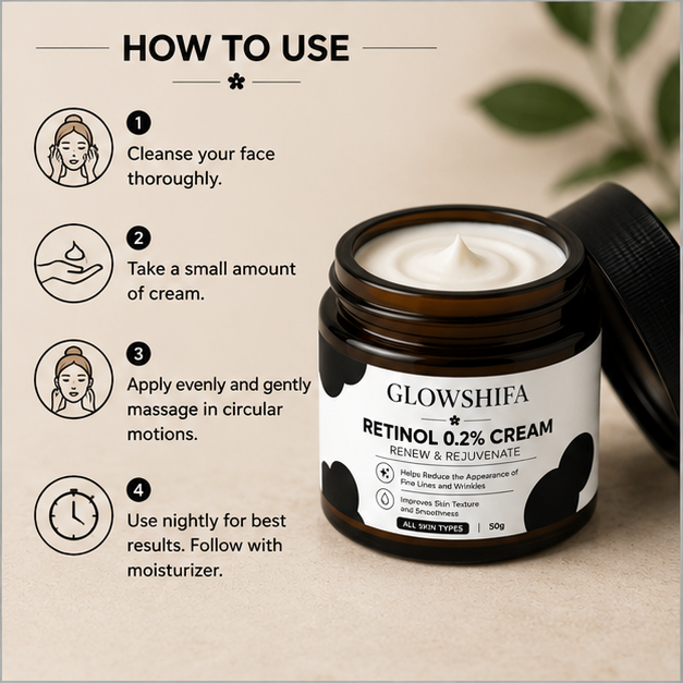 GLOWSHIFA Face Cream for All Skin Types, Long-Lasting Hydration, Soft & Supple Skin, 50g (Retinol 0.2% Cream)