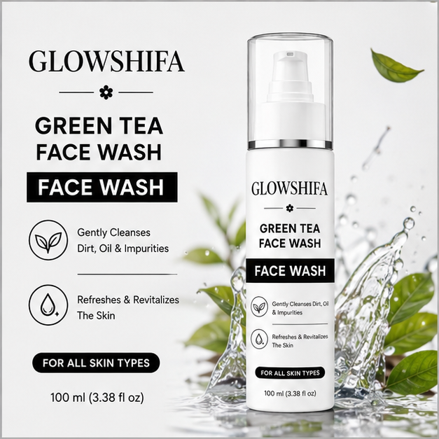 GLOWSHIFA Face Wash, Brightens Dull-Looking Skin, Enhances Radiance, for All Skin Types, 100 ml (Green Tea Facewash)